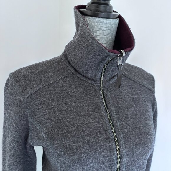 Wool Cardigan Coat Sweater Reversible - Charcoal /Burgundy M-L - Picture 8 of 13